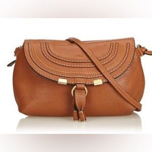 Authentic CHLOE Calfskin Marcie Pochette Crossbody Bag in brown leather